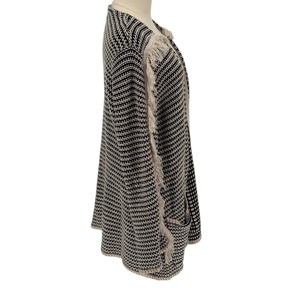KNOX ROSE‎ Black White Striped Fringe Cardigan Pockets Open Front Est Size XXL - Picture 3 of 5